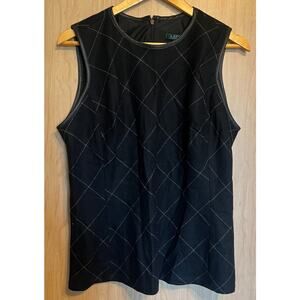 Lauren Ralph Lauren Wool Tank Vest Lambs Leather Piping Trim Quiet Luxury